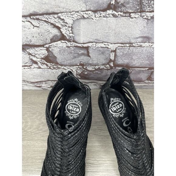 JEFFREY CAMPBELL Ibiza Last Strappy Open Toe Wedge Heel Black Leather Size 5M US - Picture 13 of 16